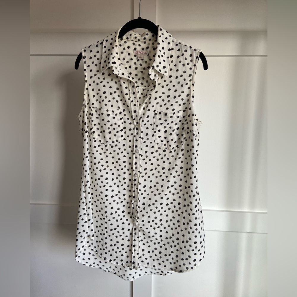 Polka dot button down top